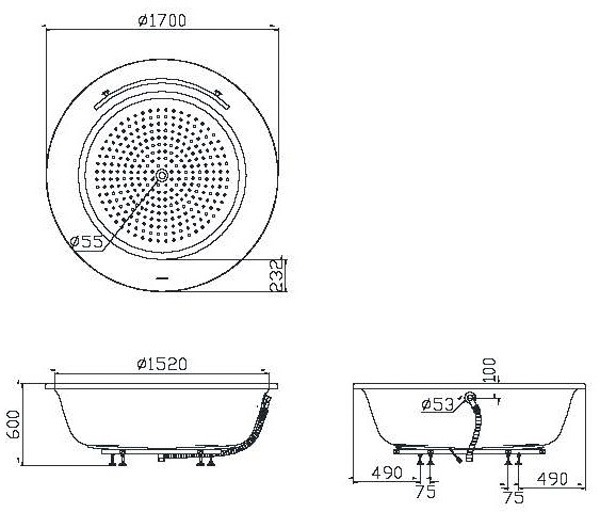 Bản vẽ kích thước Bồn tắm xây TOTO PPY1720HPTE/TBVF412 Ngọc trai