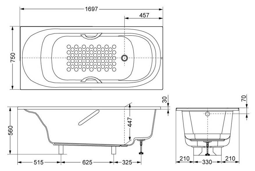 Bản Vẽ Kích Thước Bồn Tắm Nằm TOTO PPY1780HPE/TBVF412 Xây có tay vịn