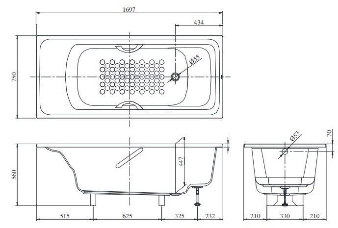 Bản Vẽ Kích Thước Bồn Tắm Nằm TOTO PPY1780PE/TBVF412 Xây không tay vịn