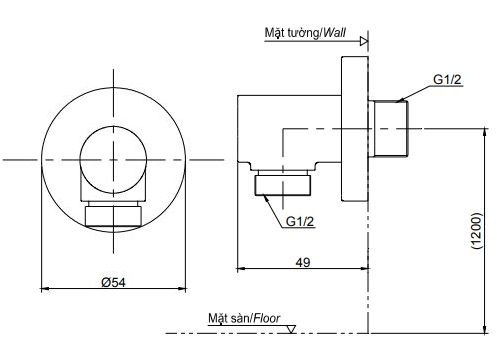 bản vẽ kích thước cút nối tường toto tbw02013b