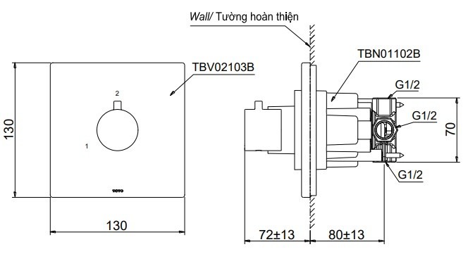 ban ve kich thuoc van chỉnh nhiet toto