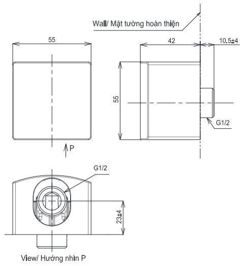 bản vẽ kích thước cút nối tường toto tbw08009a