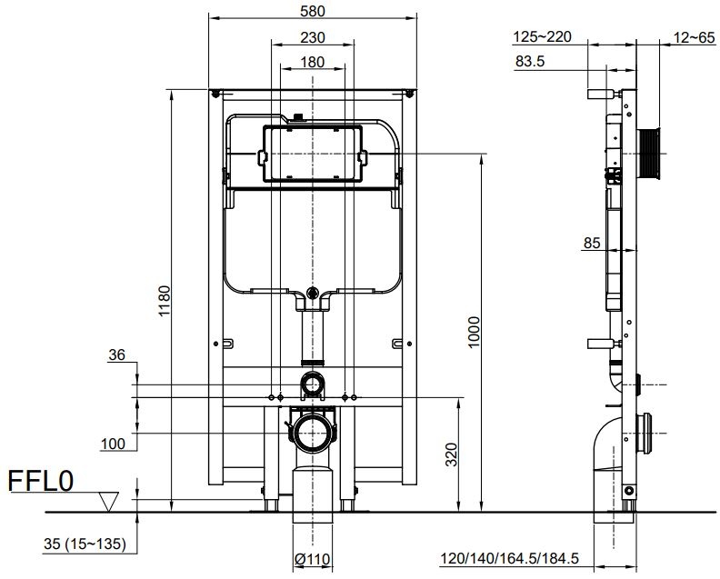 bản vẽ kích thước két nước âm tường toto wh172at