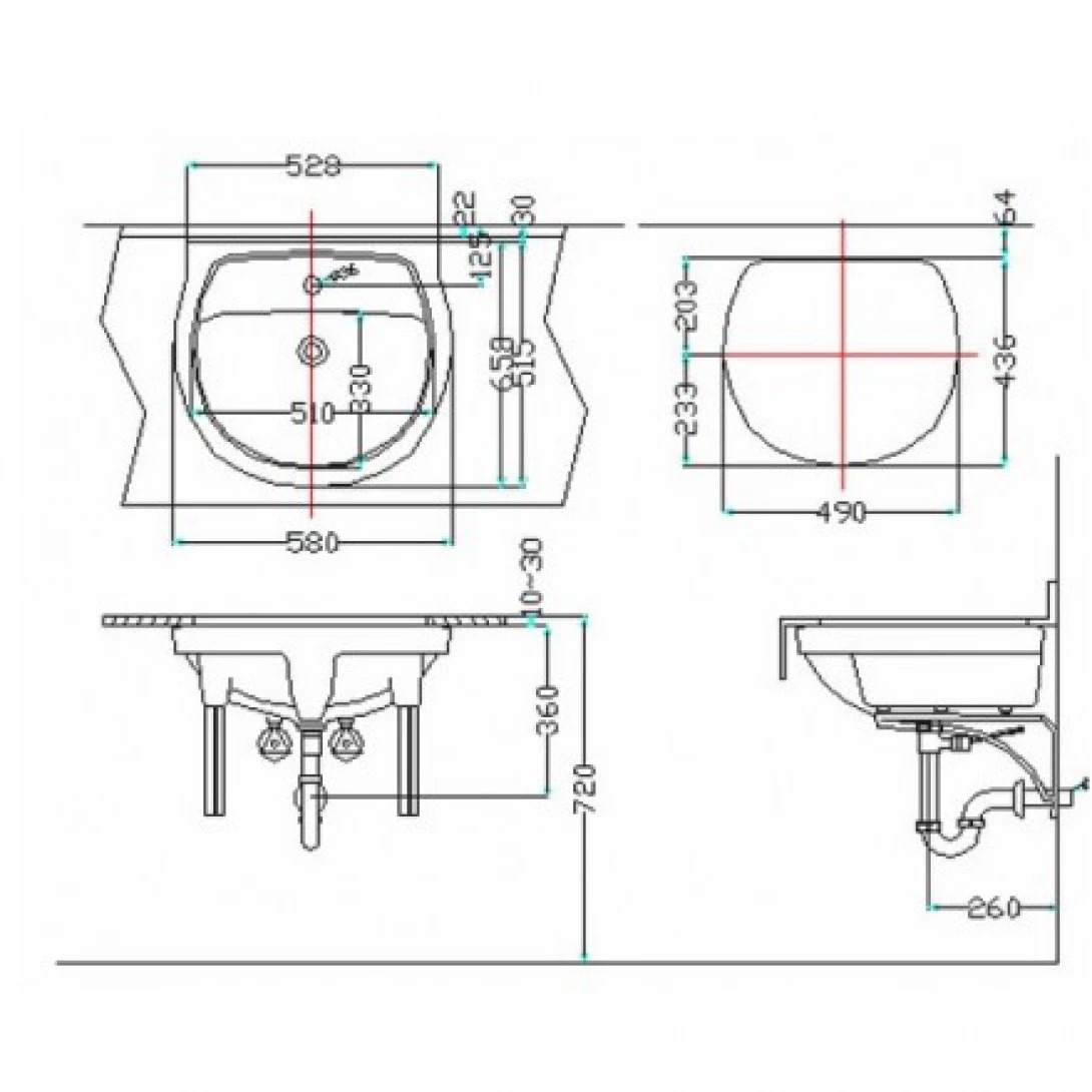 Bản vẽ kĩ thuật chậu rửa âm bàn inax AL-2094V