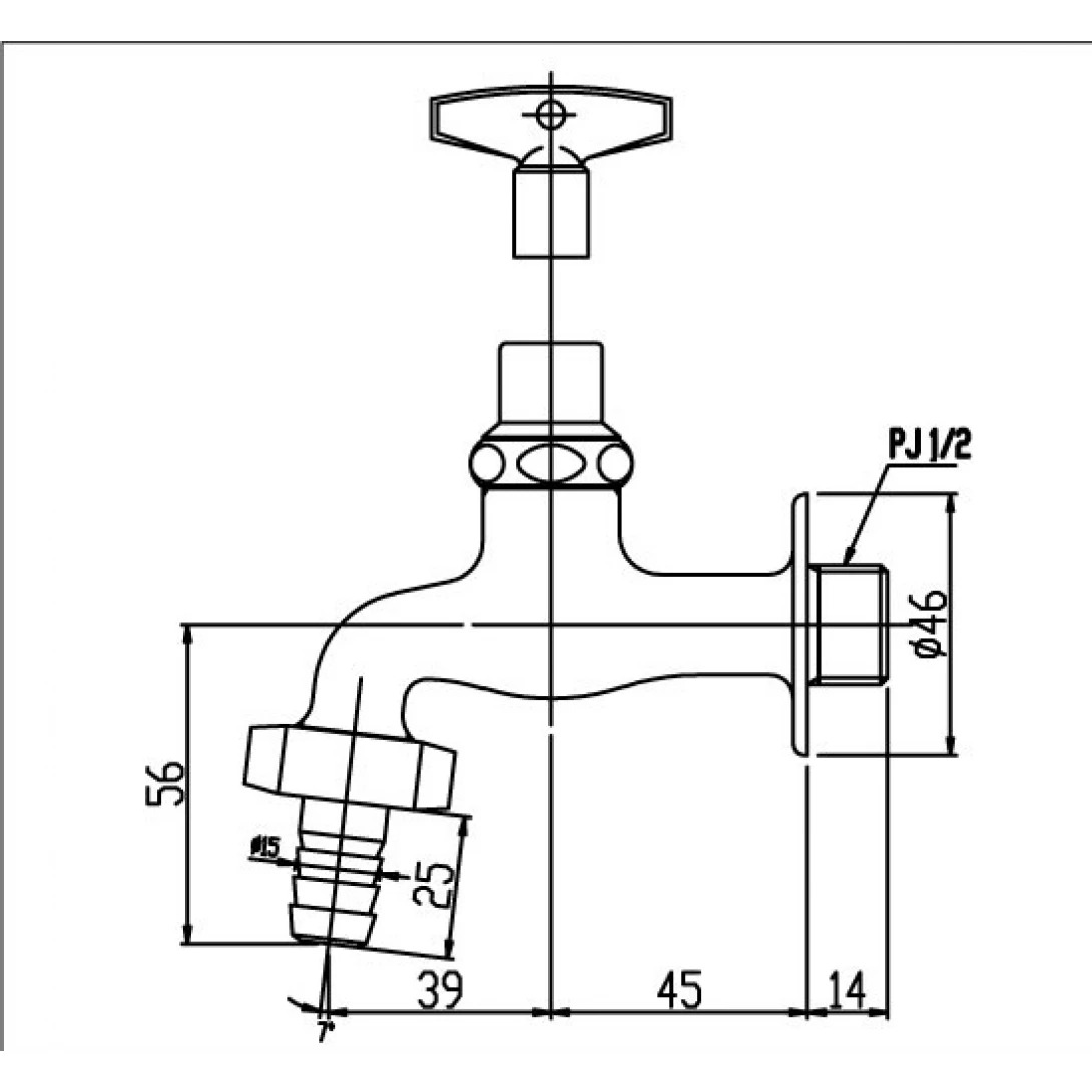 Bản vẽ kĩ thuật vòi lạnh gắn tường INAX LF-15G-13
