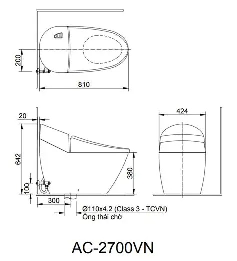 bản vẽ kĩ thuật bàn cầu 1 khối inax ac-2700vn