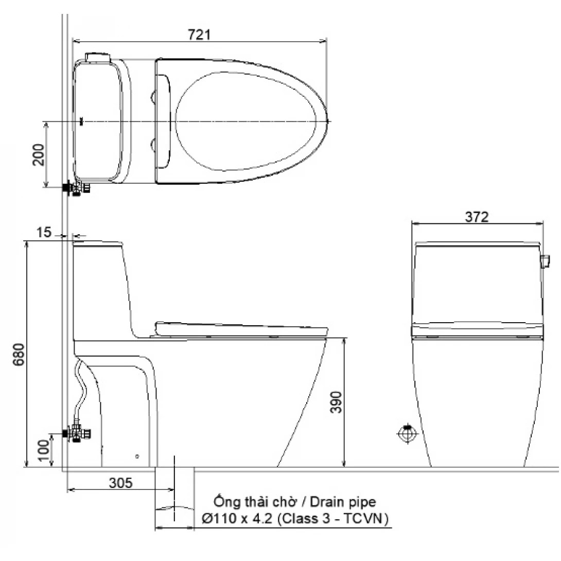 Bản vẽ kĩ thuật bồn cầu 1 khối Inax AC-912VN