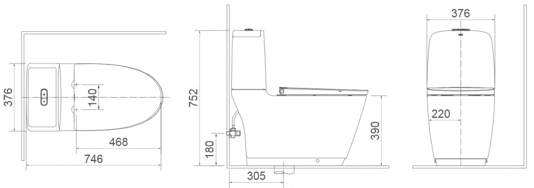 Bản vẽ kĩ thuật bồn cầu 2 khối INAX AC-832VN