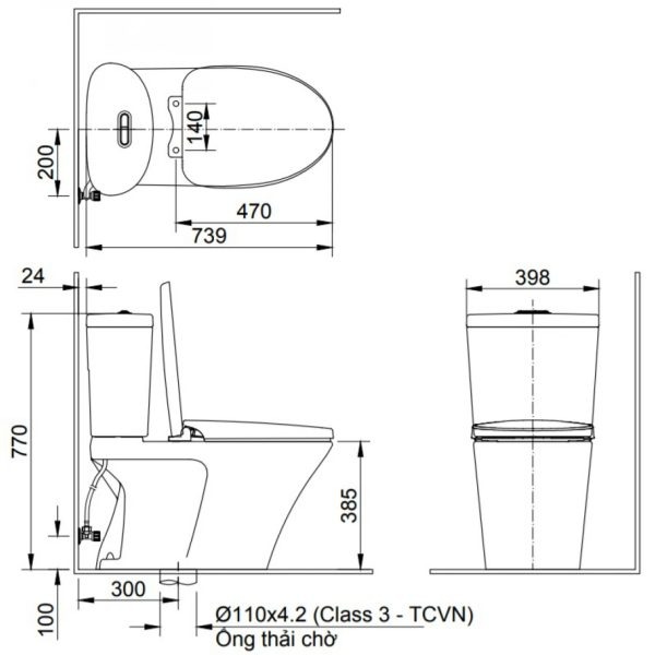 Bản vẽ kĩ thuật bồn cầu 2 khối INAX C-700VAN