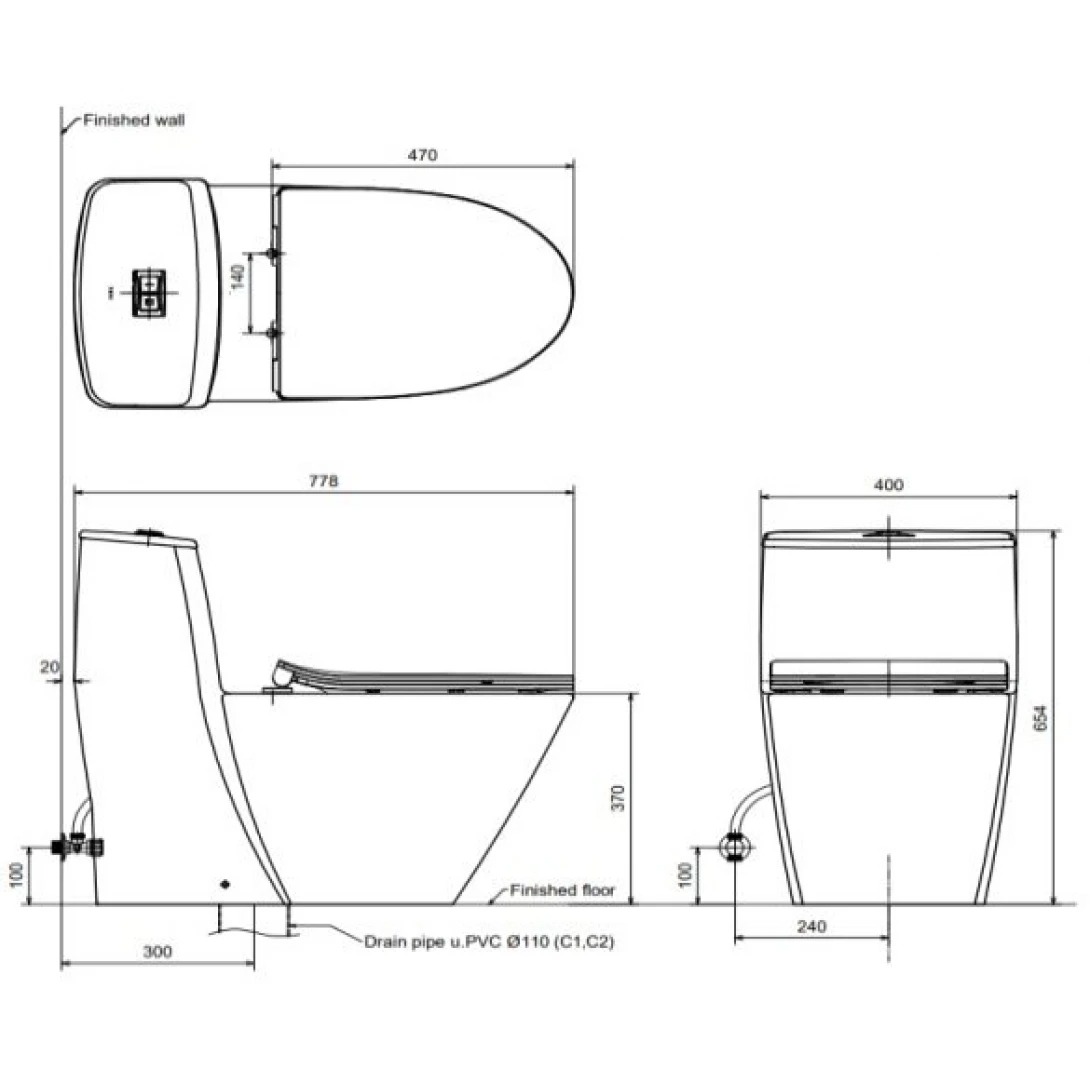 bản vẽ kĩ thuật bàn cầu 1 khối Inax AC-919VRN