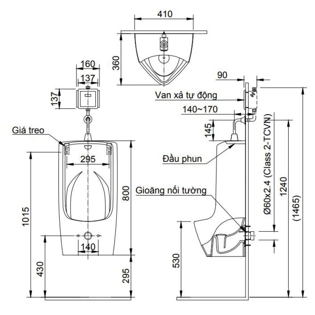 Bản vẽ kĩ thuật bòn tiểu INAX AU-411V