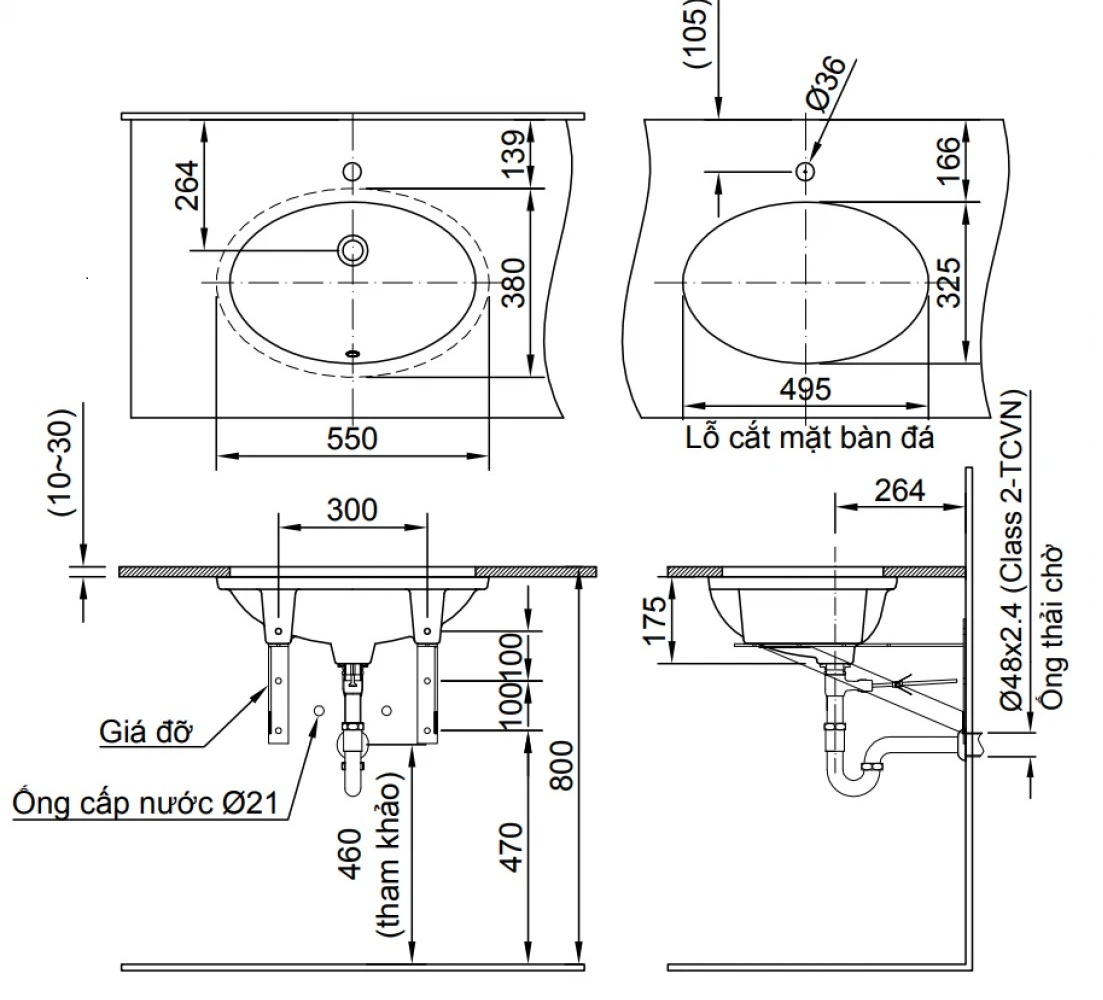 Bản vẽ kĩ thuật chậu rửa âm bàn Inax AL-2216V