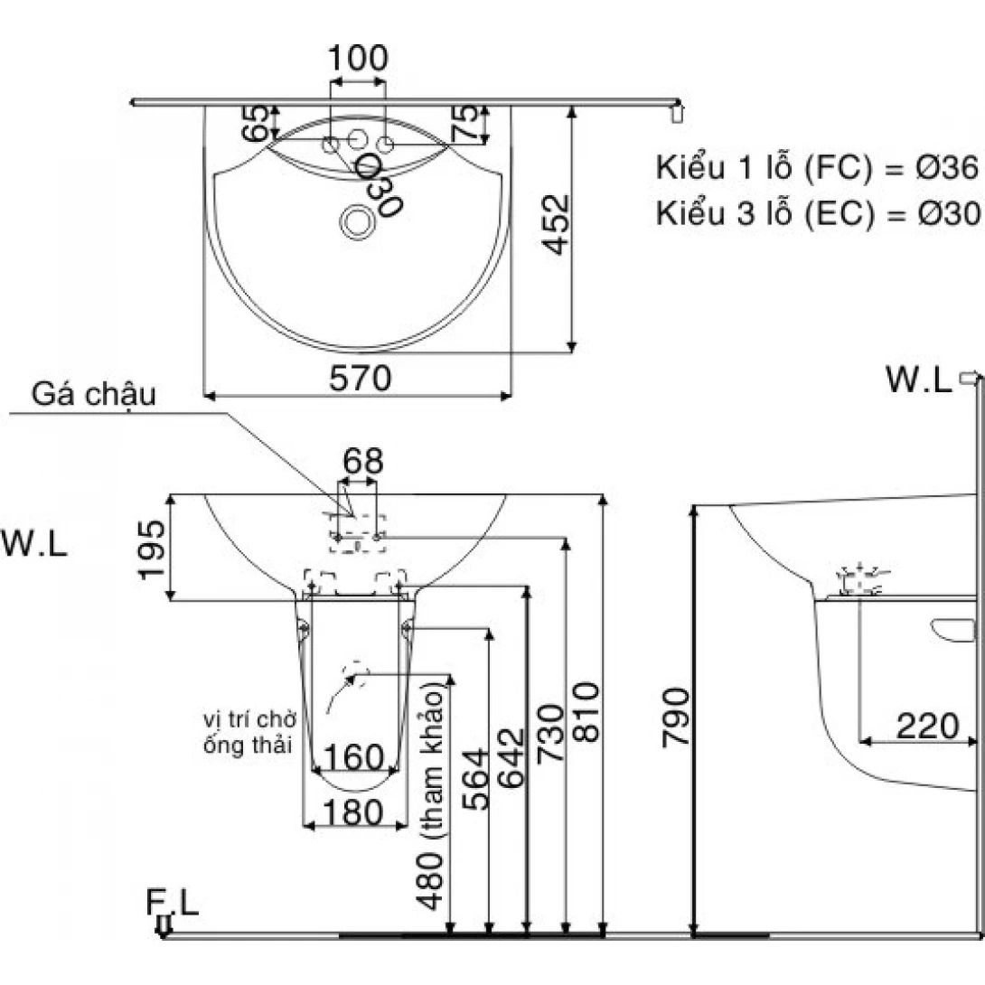Bản vẽ kĩ thuật chậu rửa treo tường INAX L-288V