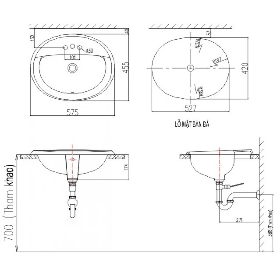 Bản vẽ kĩ thuật chậu rửa dương bàn Inax AL-2395V
