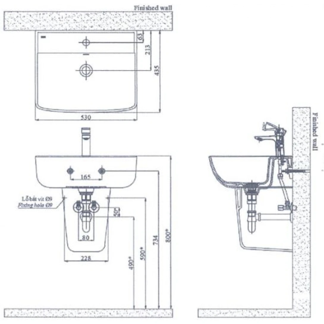 BẢn vẽ kĩ thuật chậu rửa treo tường INAX AL-312V