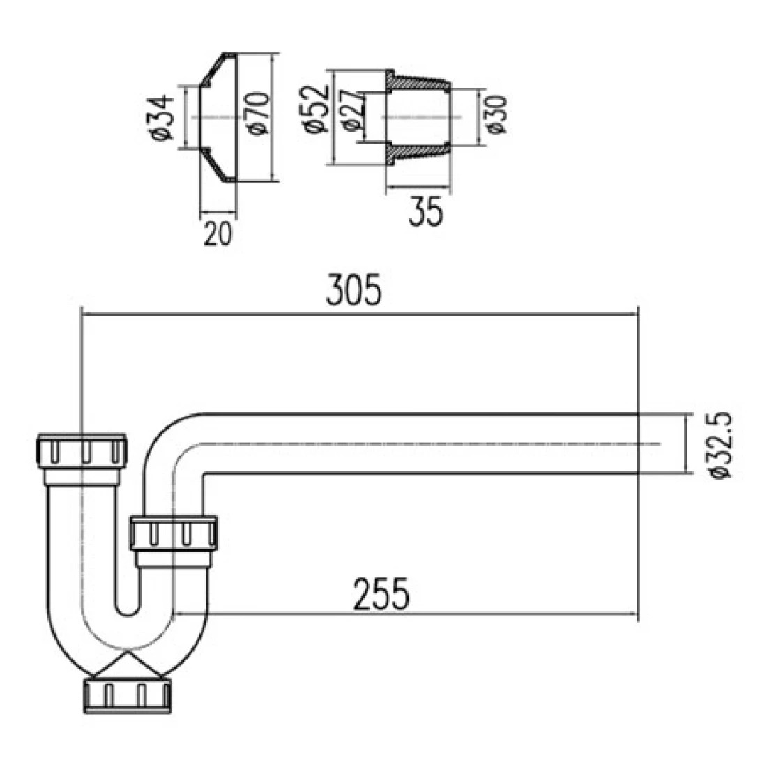 Bản vẽ kĩ thuật ống thải chữ P INAX A-325PL