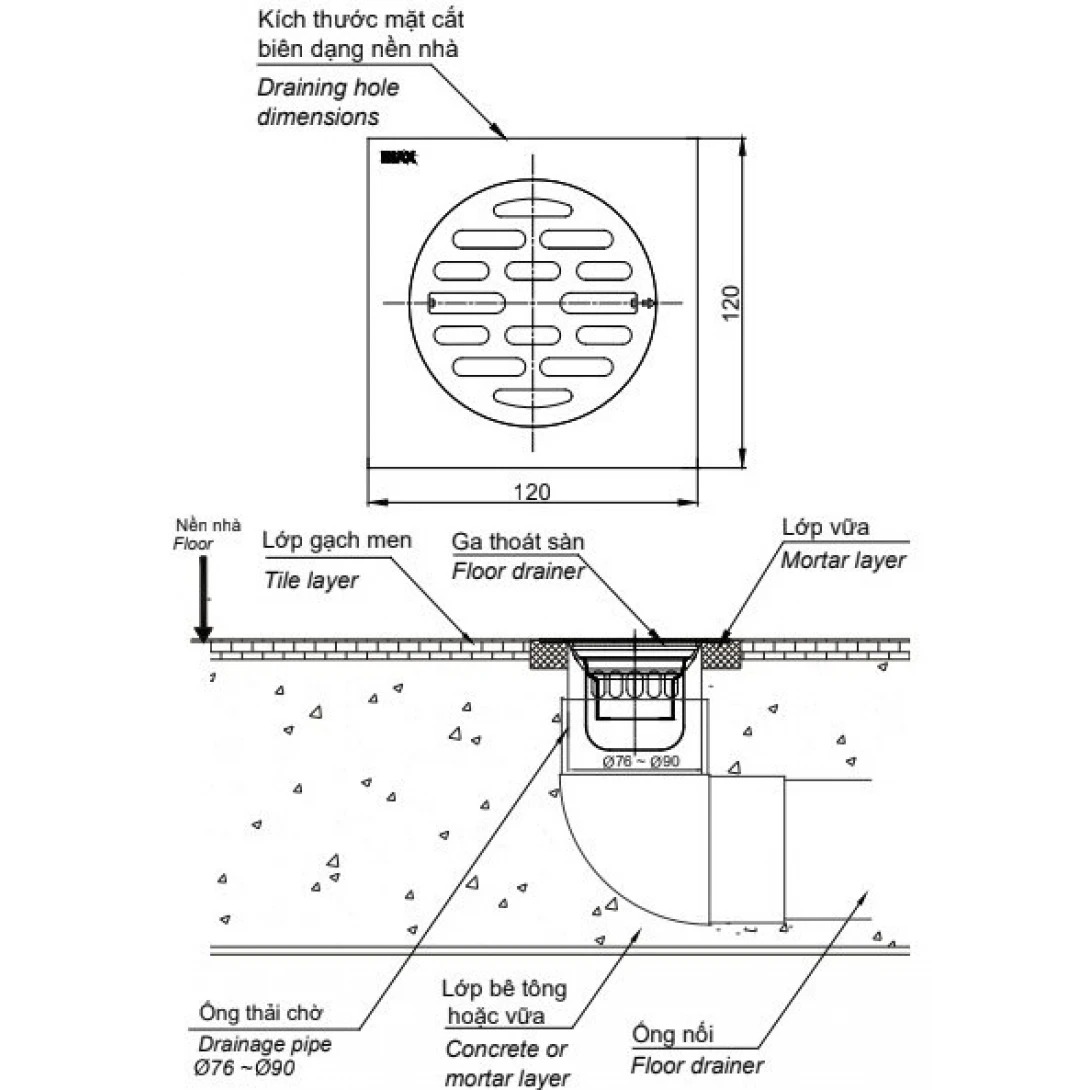 Bản vẽ kĩ thuật phụ kiện thoát sàn INAX FDV-12