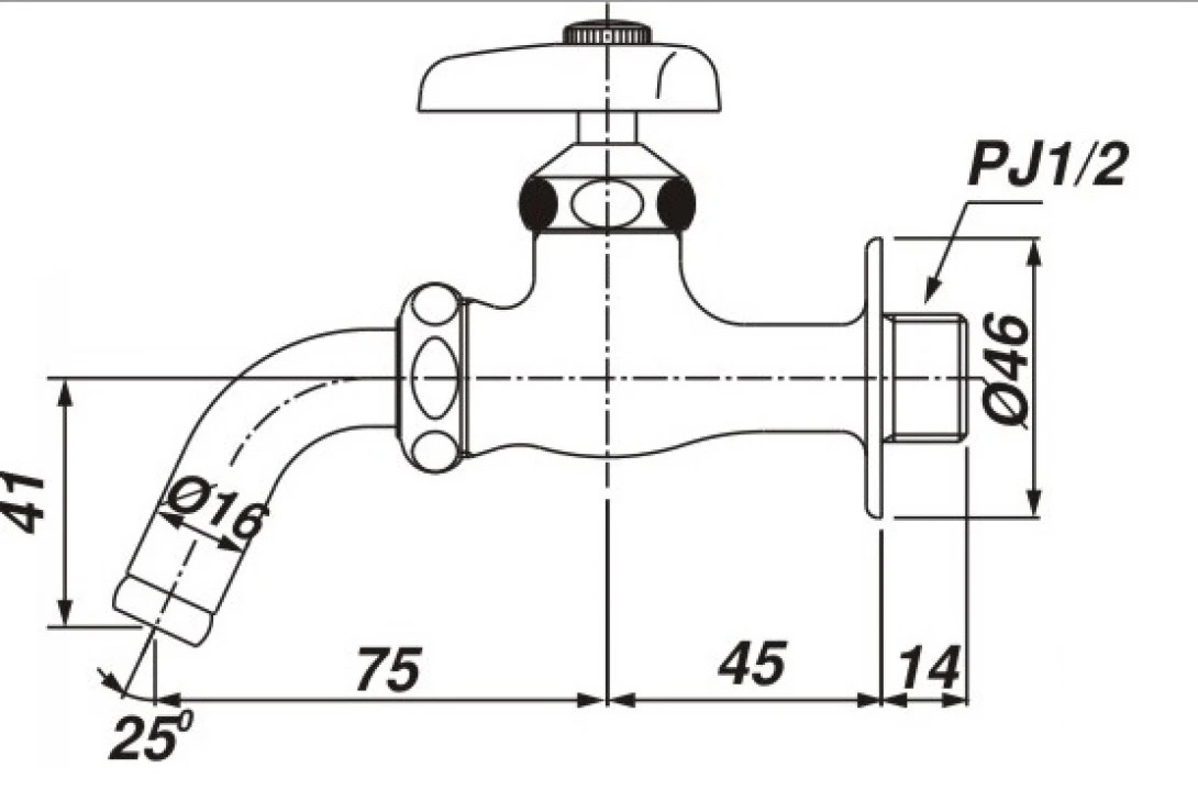 Bản vẽ kĩ thuật vòi lạnh gắn tường INAX LF-7R-13
