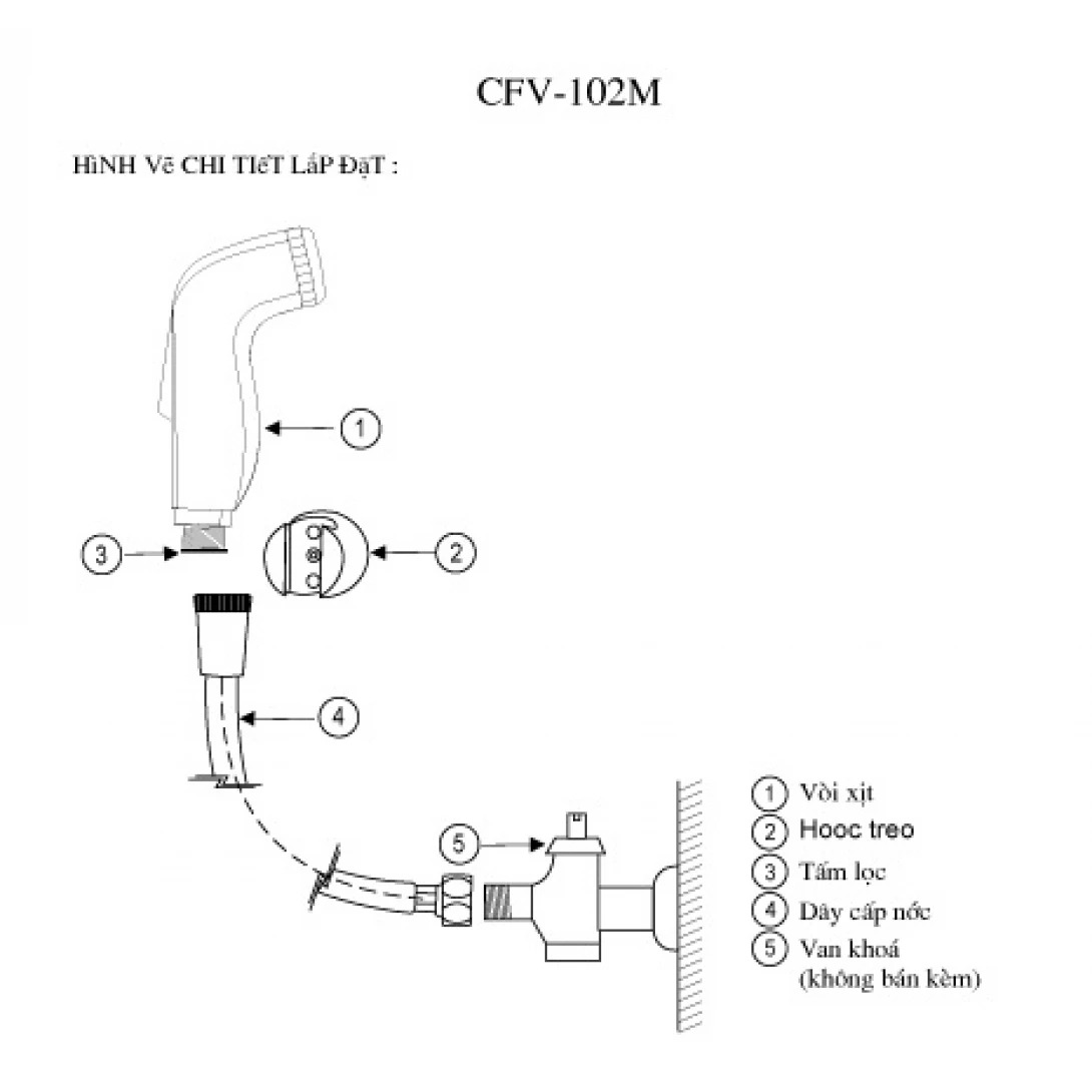 Bản vẽ kĩ thuật vòi xịt INAX CFV-102M