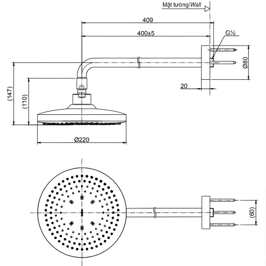 bản vẽ kích thước bát sen gắn tường toto tbw01003a