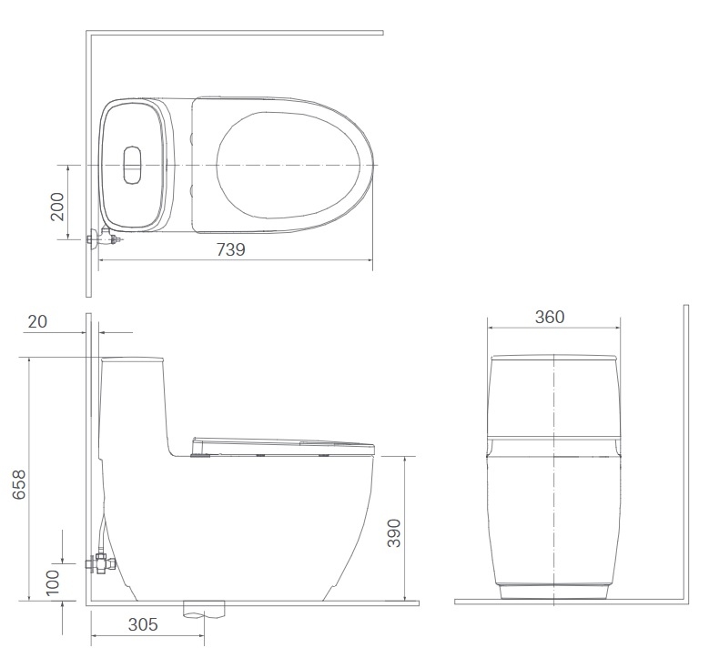 bản vẽ kích thước bồn cầu 1 khối inax ac-1052vn