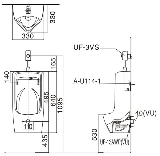 bản vẽ kích thước bồn tiểu nam inax au-431vr