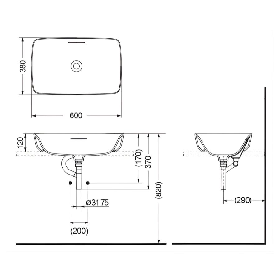 bản vẽ kích thước chậu đặt bàn toto pjs06we-gw