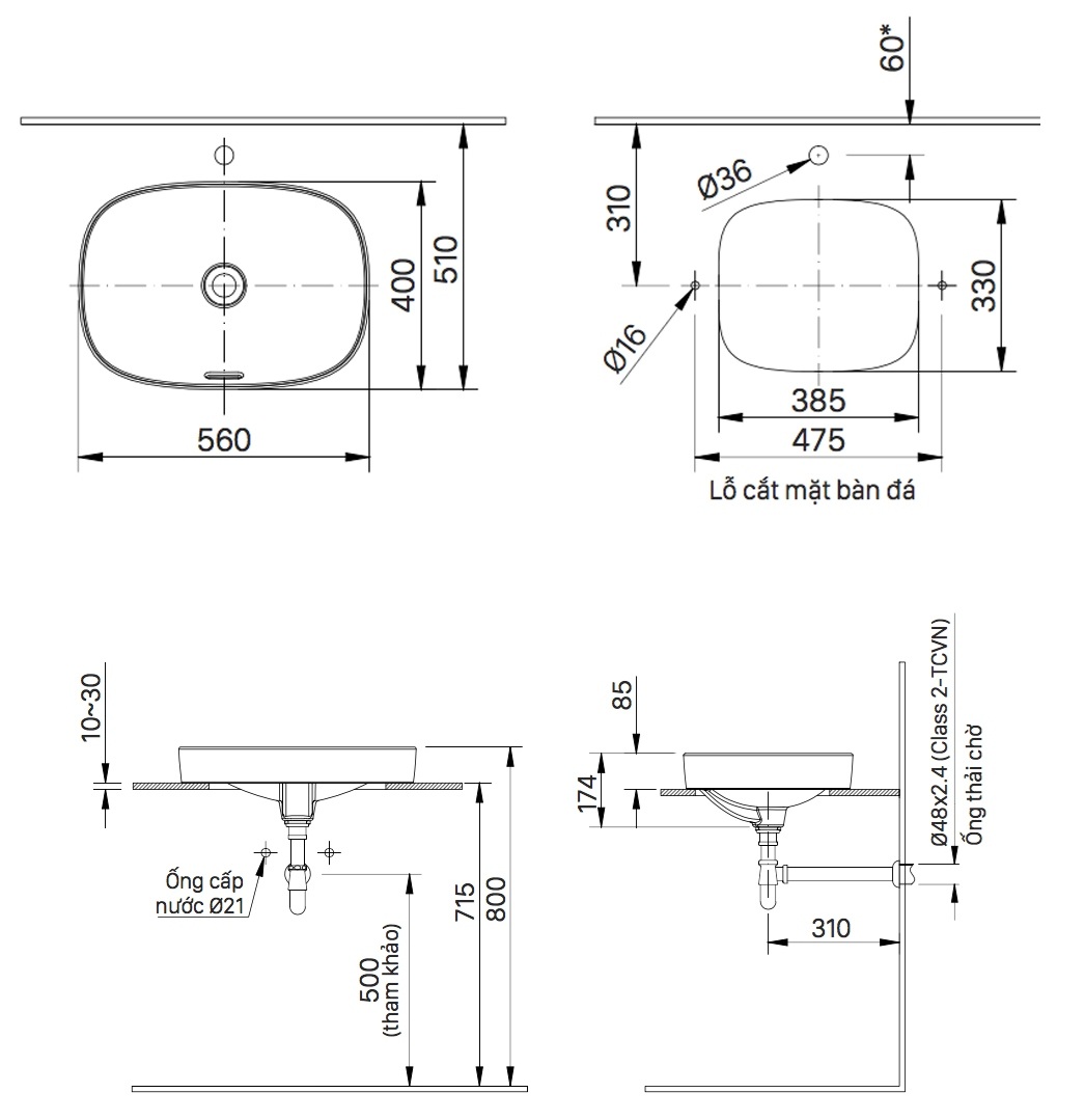  bản vẽ kích thước chậu lavabo inax đặt bàn al-642v