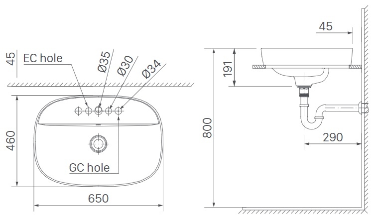 bản vẽ kích thước chậu lavabo inax al-652v