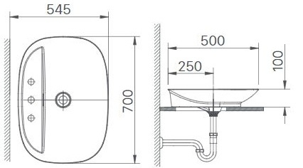 bản vẽ kích thước chậu rửa đặt bàn lavabo inax al-s640v