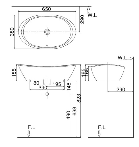 bản vẽ kích thước chậu lavabo đặt bàn inax al-465v