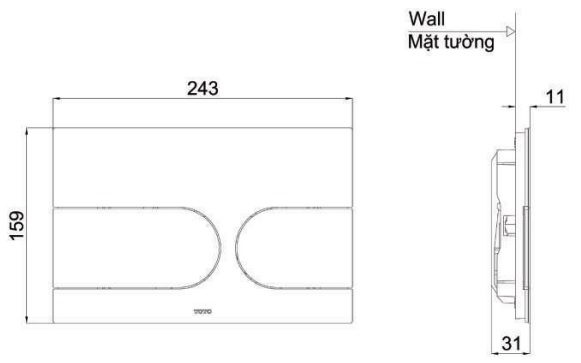 bản vẽ kích thước mặt nạ xả nhấn toto mb175m