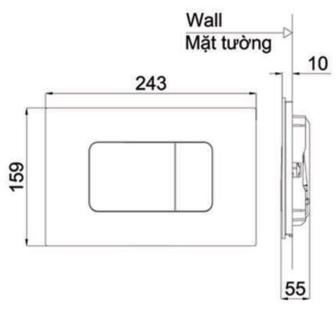 bản vẽ kích thước mặt nạ xả nhấn toto mb170p ss