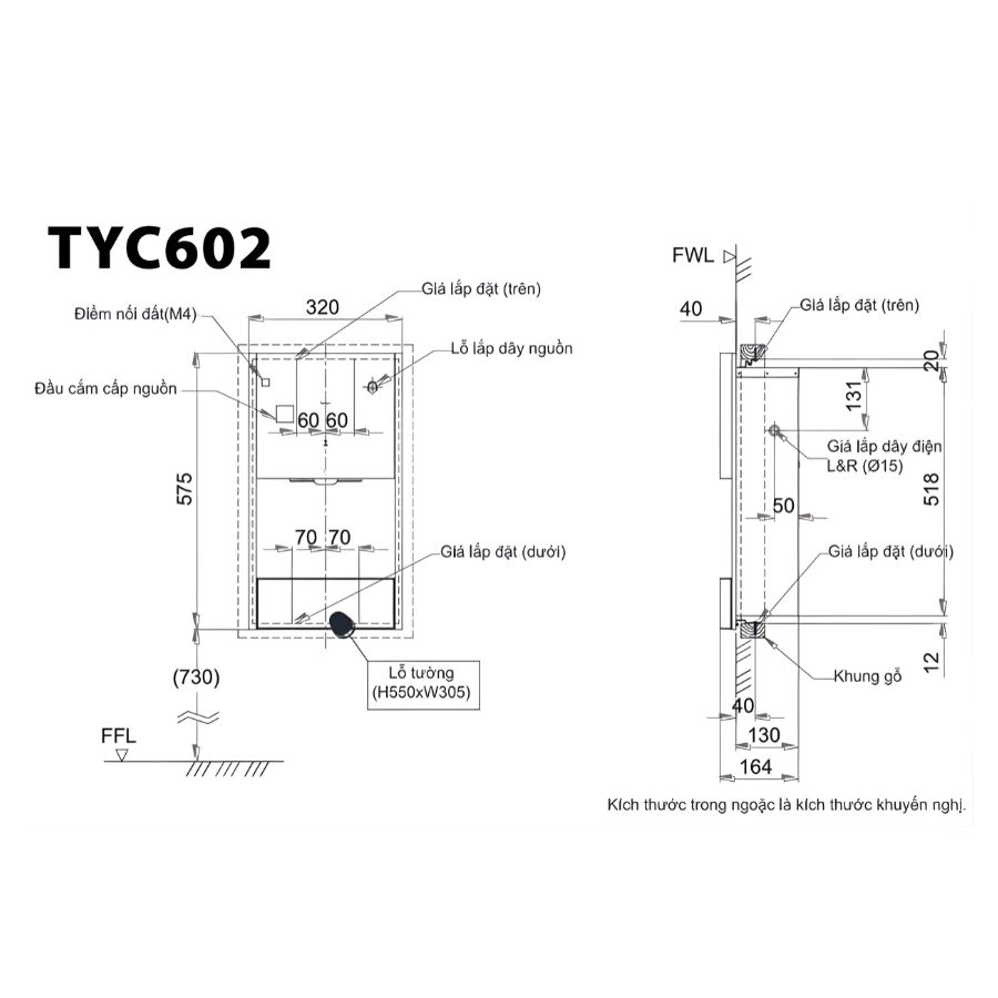 bản vẽ kích thuosc máy sấy tay âm tường toto tyc602