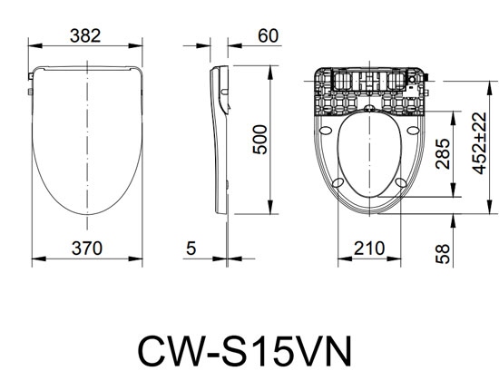 bản vẽ kích thước nắp rửa bồn cầu inax cw-s15vn