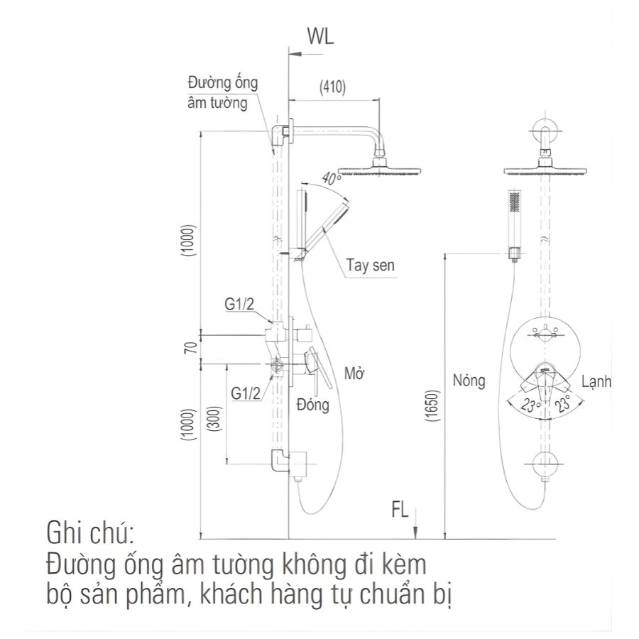 bản vẽ kích thước sen âm tường inax bfv-71sew