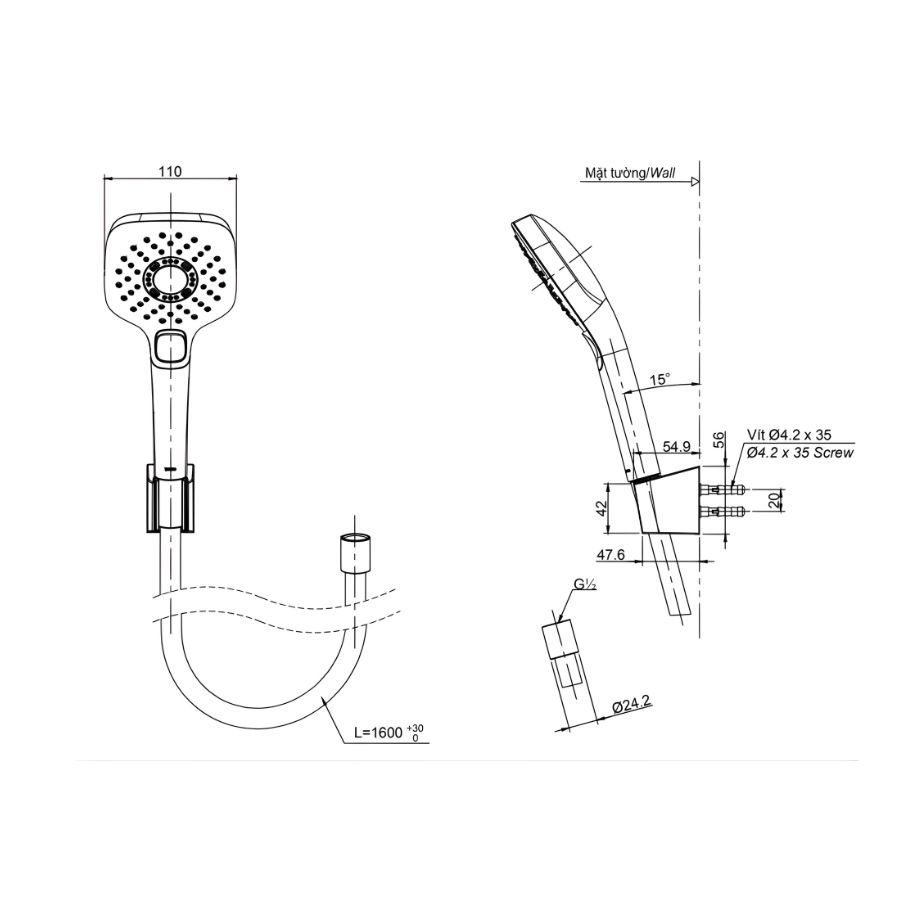 bản vẽ kỹ thuật sen cầm tay toto tbw02006a
