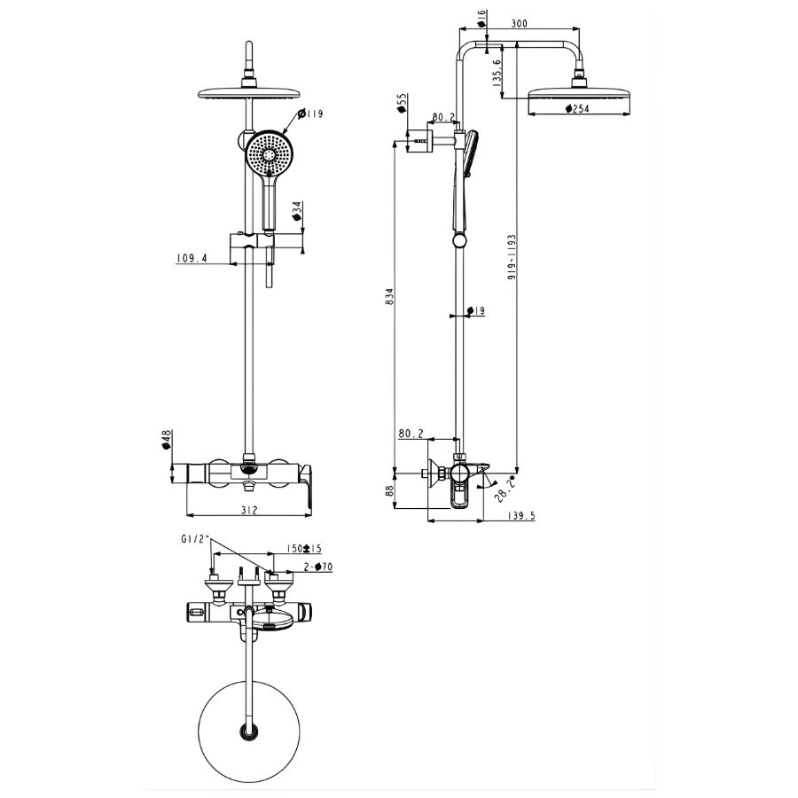 bản vẽ kích thước sen cây nóng lạnh american standard wf-1m72
