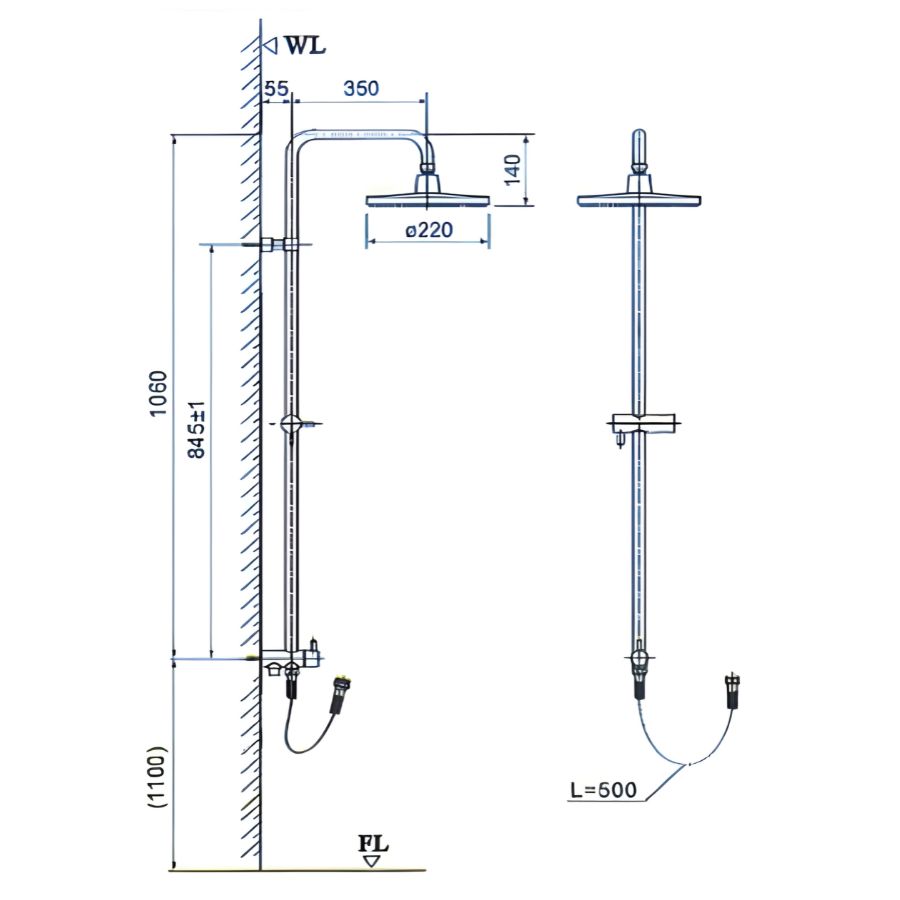 bản vẽ kích thước sen tắm cây nóng lạnh inax bfv-lc2