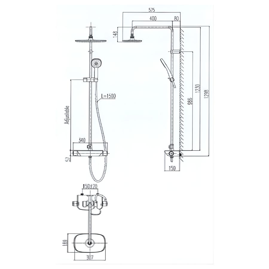 bản vẽ kích thước sen tắm cây nóng lạnh inax bfv619t