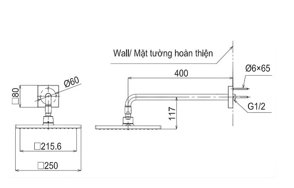 bản vẽ kích thước sen tắm gắn tường toto tbw08002a