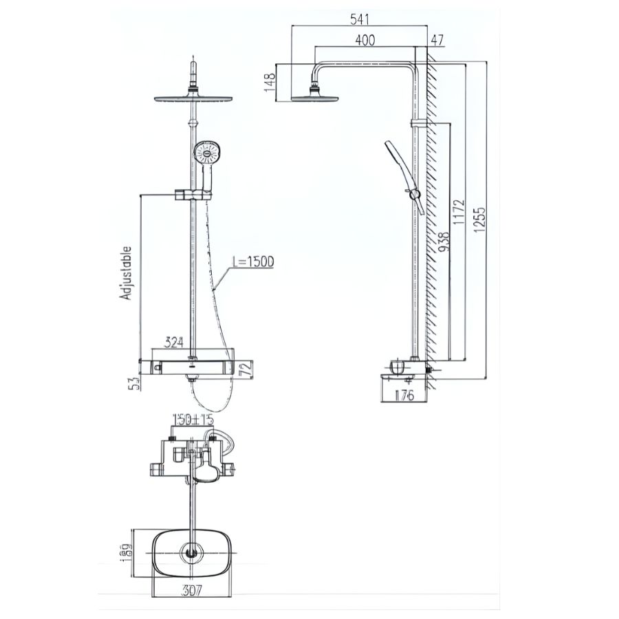 bản vẽ kích thước sen tắm nhiệt độ inax bfv-639t