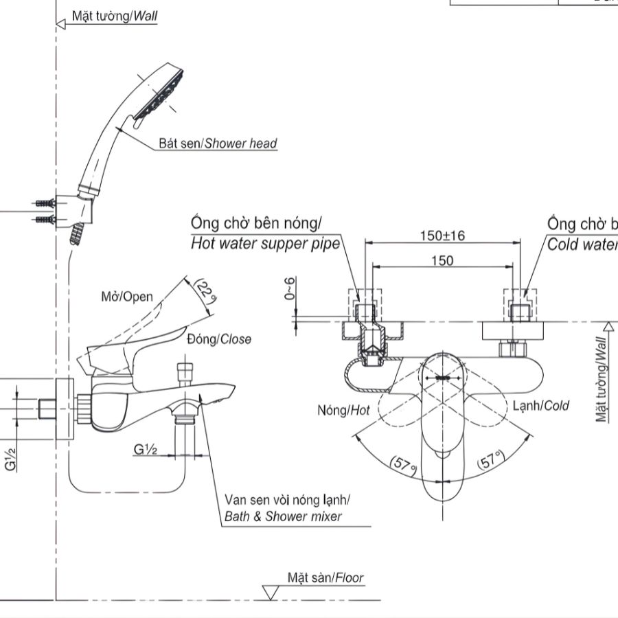 bản vẽ kích thước củ sen nóng lạnh totot tbg01302va