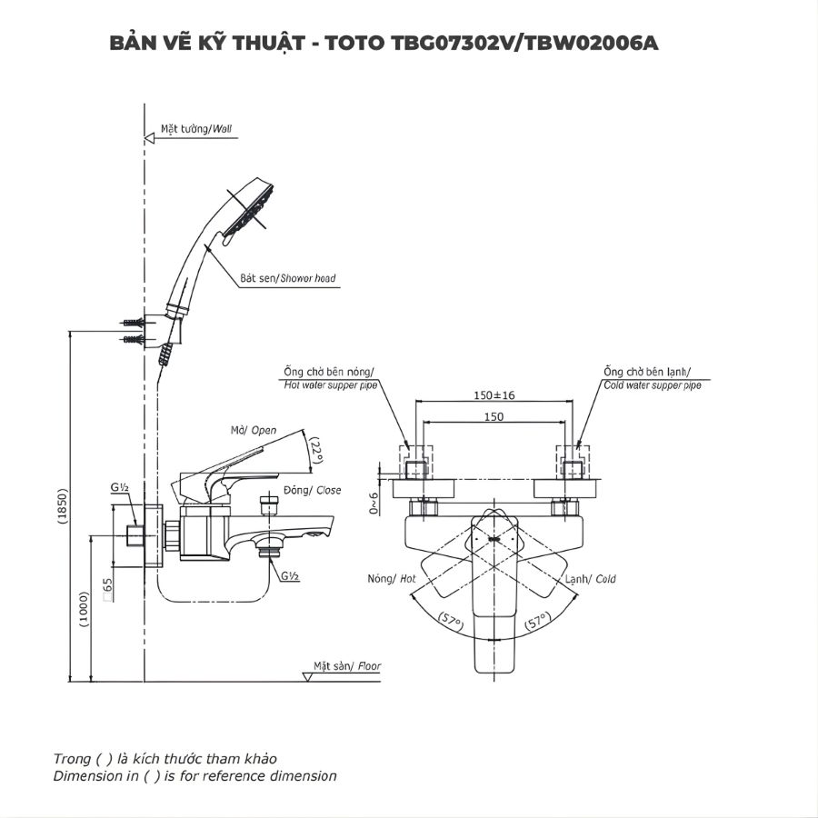 bản vẽ kích thước sen tắm nhiệt độ toto tbg07302va