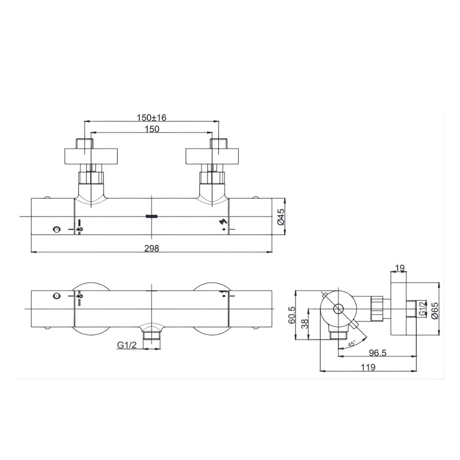 bản vẽ kích thước van điều chỉnh nhiệt độ sen tắm toto tbv01401ba