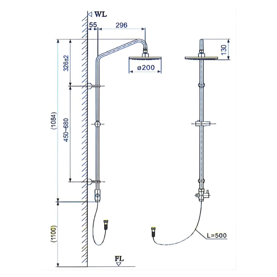 bản vẽ kích thước sen tắm nóng lạnh bfv-lc1