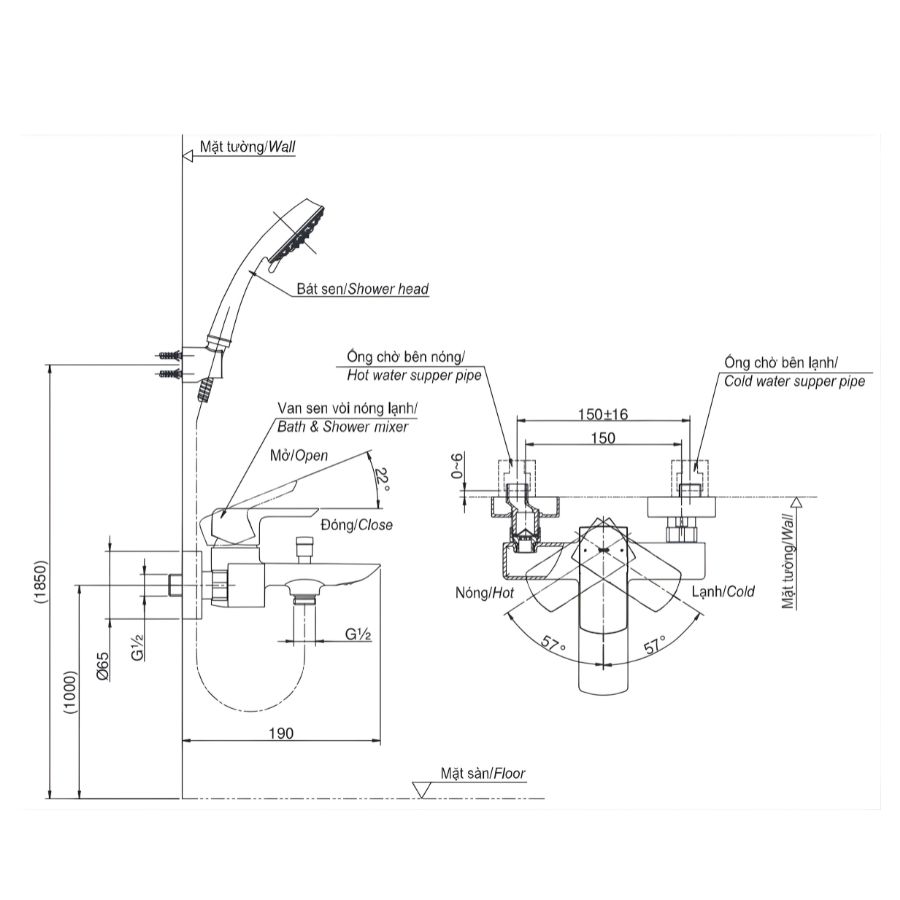 bản vẽ kích thước sen tắm nhiệt độ toto tbg02302va