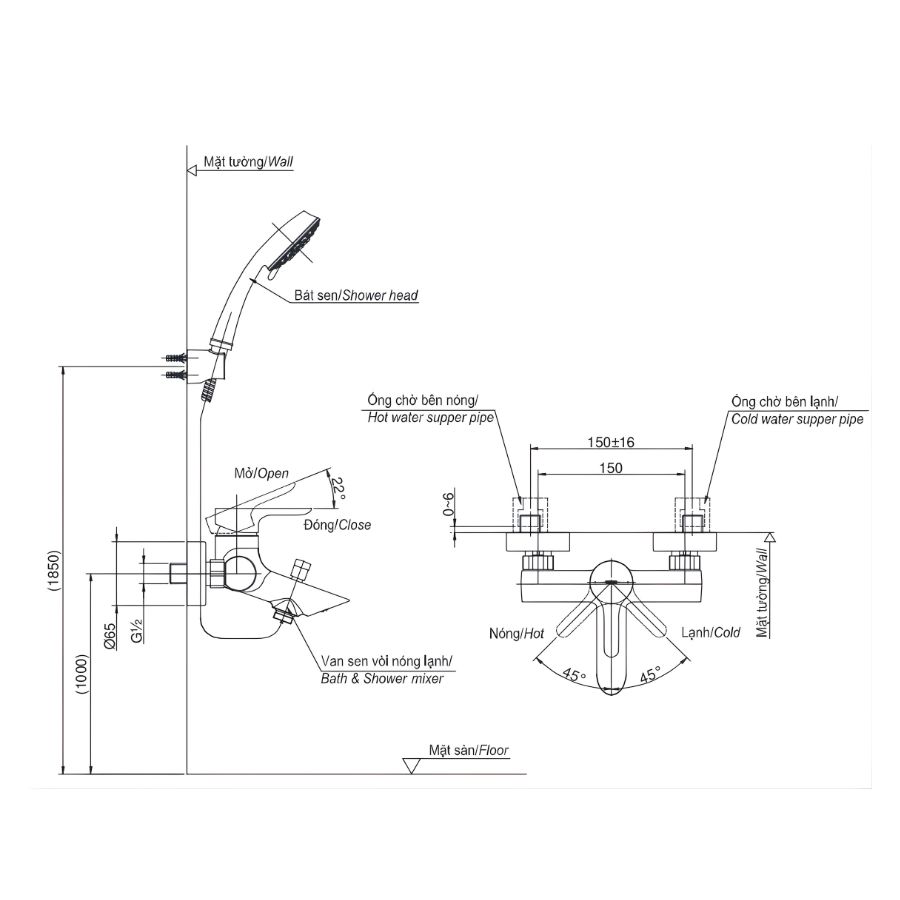 bản vẽ kích thước sen tắm nóng lạnh toto tbs01302v