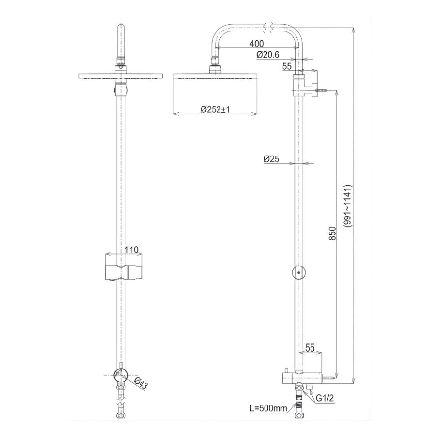 bản vẽ kích thước thân sen cây toto tbw1302v