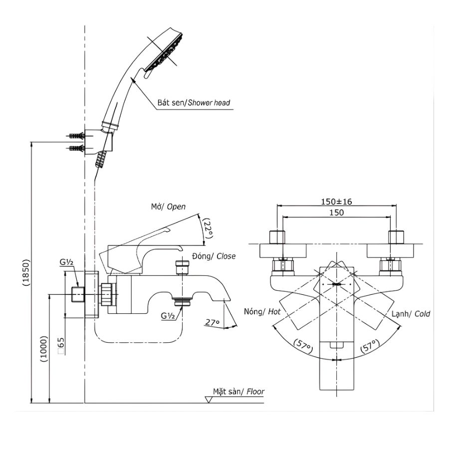 bản vẽ kỹ thuật sen tắm nhiệt độ toto tbg08302va